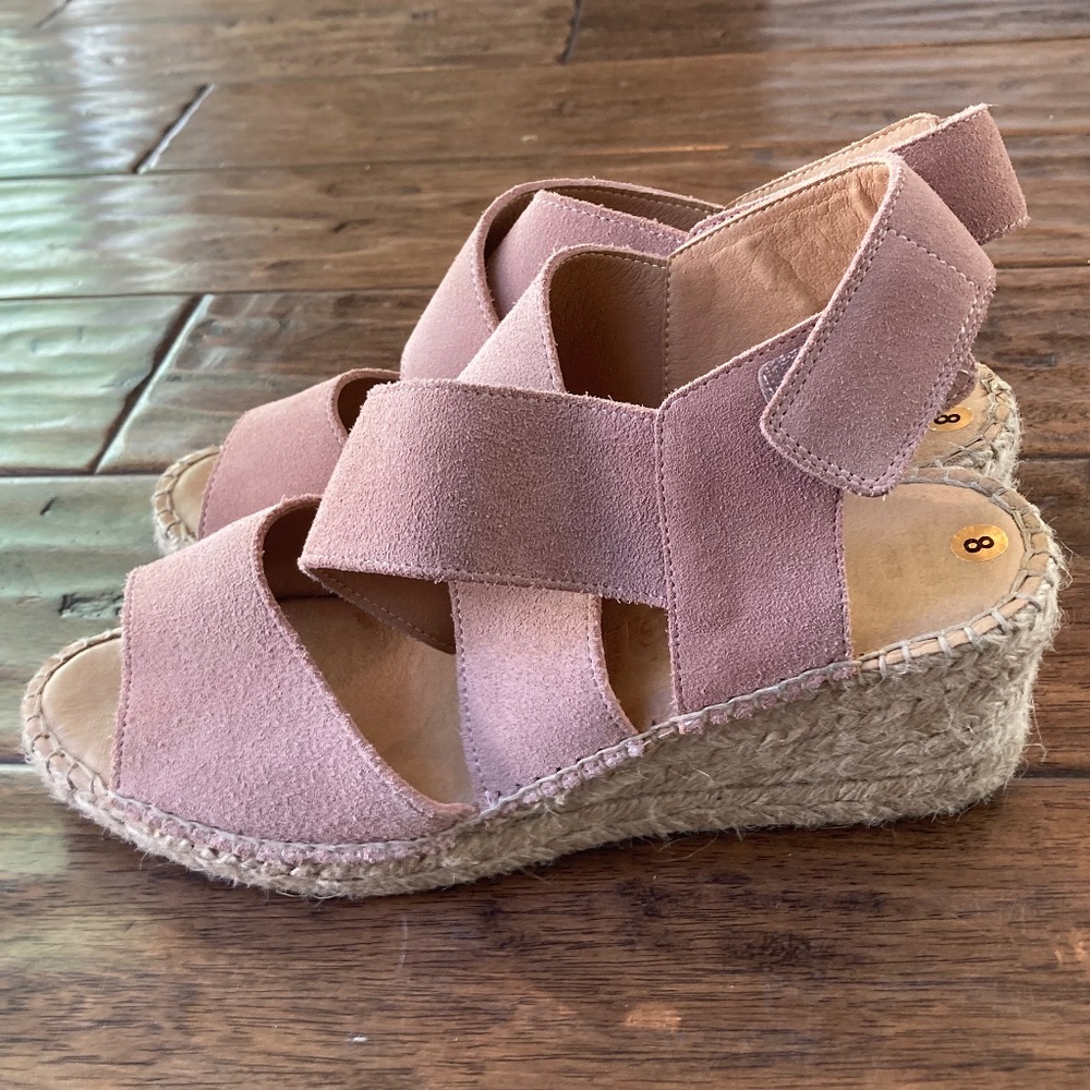 Jutelia Pink Suede Leather Espadrille Wedge Sandals sz 8 Spring